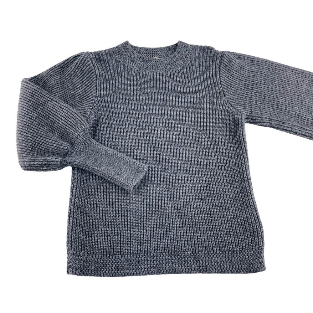 ORIANA Knit Sweater Ribbed Puff Sleeve Mock Neck Gray Size L Made in‎ Italy